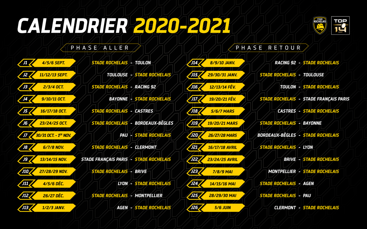 Le Calendrier Du Top 14 Officialisé ! | Stade Rochelais