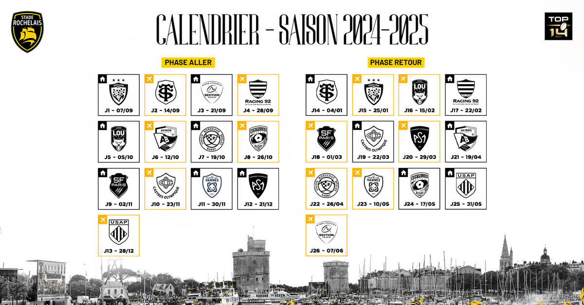 Saison 2024/2025, le calendrier est de sortie ! Stade Rochelais